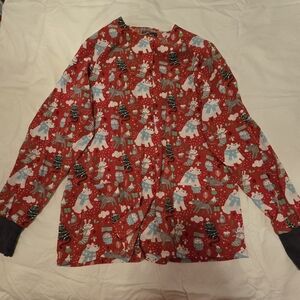 Festive Red Holiday Scrub Top